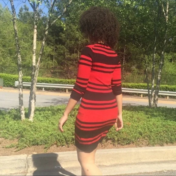 French Connection | Dresses | Red And Black Striped Sweater Dress | Poshmark